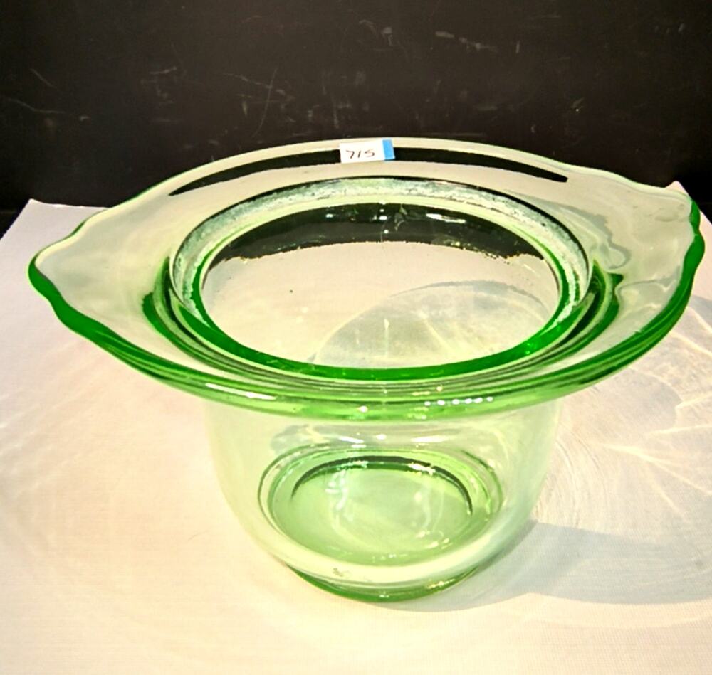 715. Rimmed Glass Bowl UV Reactive Condiment Container vintage